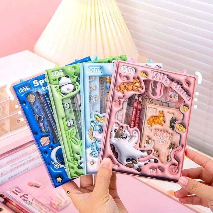 

New Pensil Set Sekolah Alat Tulis Kotak isi 6 pcs Karakter Lucu