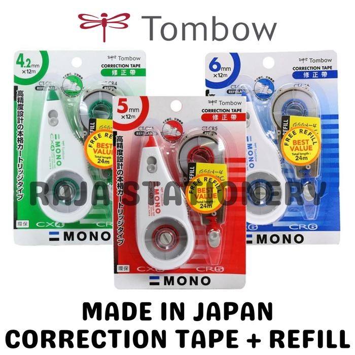 

New Tombow Mono Correction Tape 12m + REFILL Green Red Blue 4.2mm 5mm 6mm / Tipex Kertas Tipx Kering