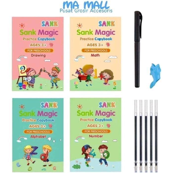 

New 4pcs Buku Sank Magic Pratice Book Buku Belajar Anak Buku Edukasi Anak + Pulpen dan Reffil B3