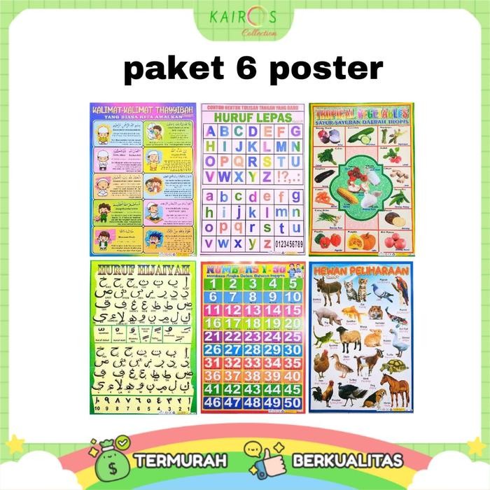

New Paket 6 Poster Edukasi Anak Belajar Buah, Hijaiyah, Huruf Alphabet, Angka, Hewan, Doa Stationery