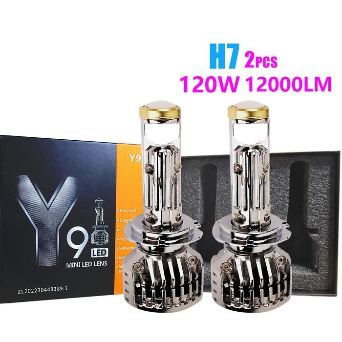 2PCS HEADLIGHT Laser LED Y9 PRO H7 120W 12000LM Lampu kabut Lampu Depan mobil Cahaya Putih Sorot