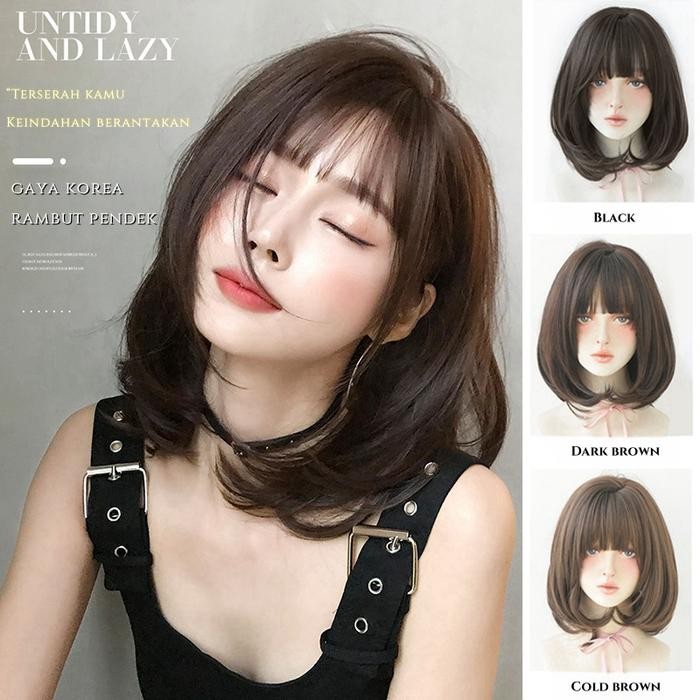 Rambut Palsu Wig Wanita Korea Style Aesthetic Premium Fiber full wig korea rambut palsu satu kepala