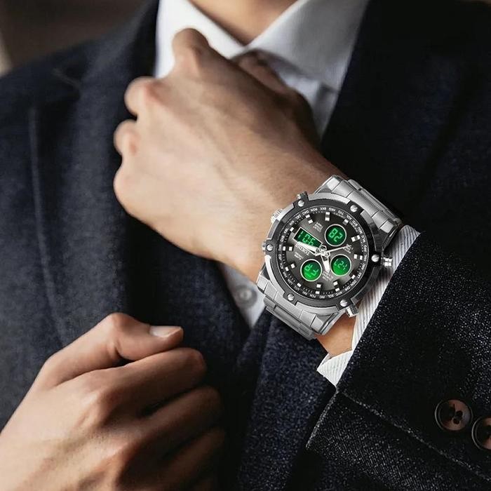 Buy 1 Get 1 Tokdis Jam Tangan Pria 2576 Double Time Rantai Stainless Steel Water Resistant 3 Atm