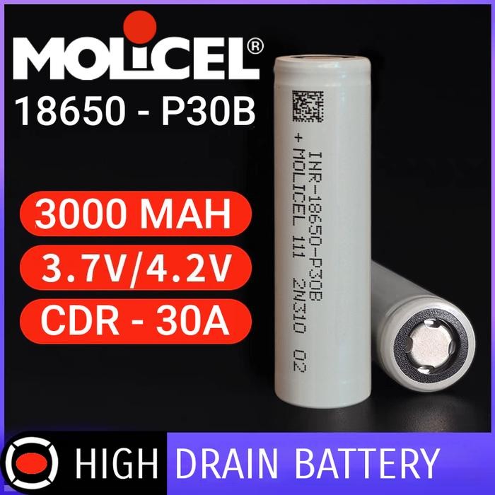 Molicel P30B Baterai 18650 3000mAh 30A High Drain Li-Ion Rechargeable Battery