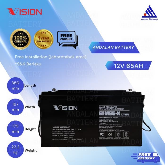 Baterai UPS Aki Kering VISION 12V65Ah/VRLA 6FM65X / AKI UPS 12V 65Ah
