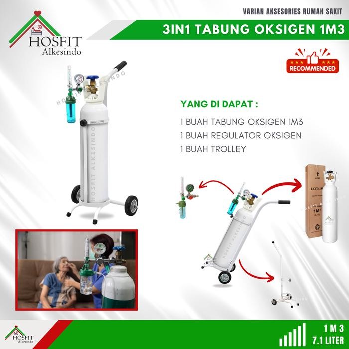 3in1 tabung oksigen set 1m3 - tabung oksigen lengkap 1m3