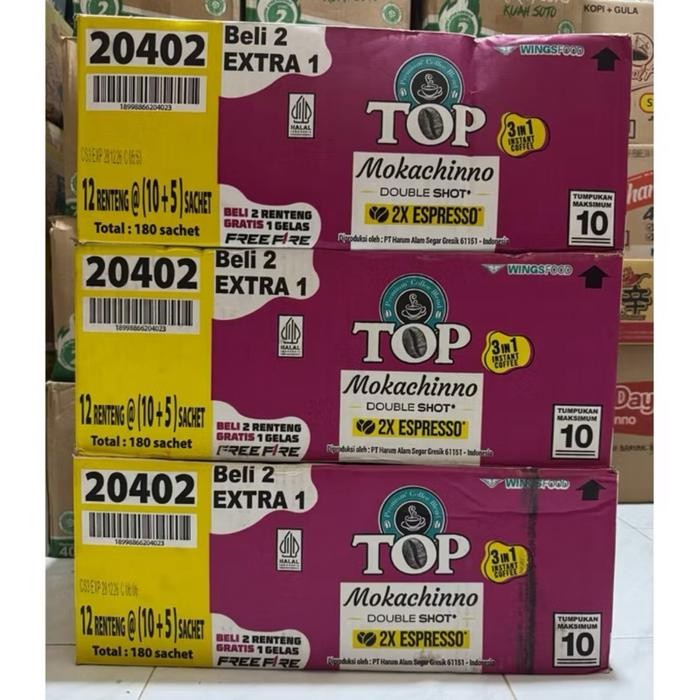 

Top Coffee Mokachinno 22g Double Shot 2X Espresso (satu dus isi 180 sachet)