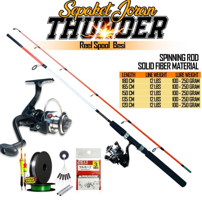 Set Joran Fiber Solid X Blade Thunder Nozawa Dan Black Dog Gratis Reel Besi (Cod Siap Pakai) -