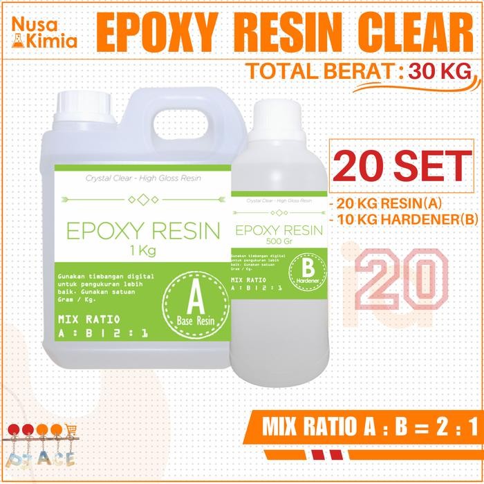 V02D Epoxy Resin Bening 20 Set [Total 30 Kg] - Hasil Bening Dan Keras