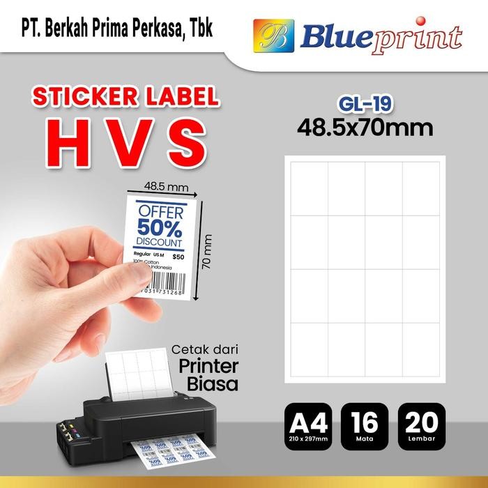 

KOIC Kertas Stiker Label Hvs Doff A4 Blueprint Uk 48,5 X 70 Mm - 20 Lembar