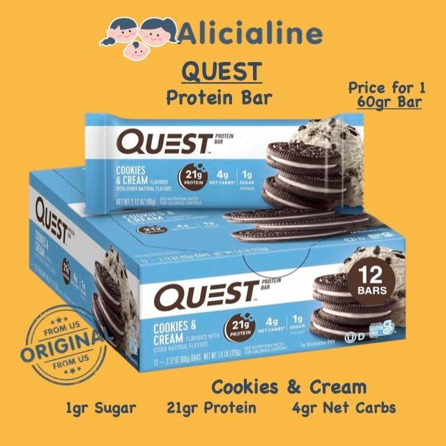 

quest protein bar cookies & cream - snack protein stok terbatas