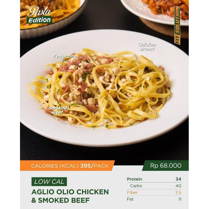 

low cal aglio olio chicken breast & smoked beef - prep meal diet siap makan stok terbatas