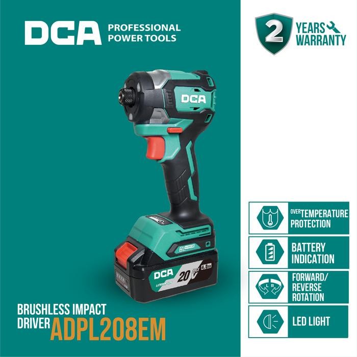DCA Brushless Impact Driver / Obeng Impact Baterai 20Volt ADPL208EM
