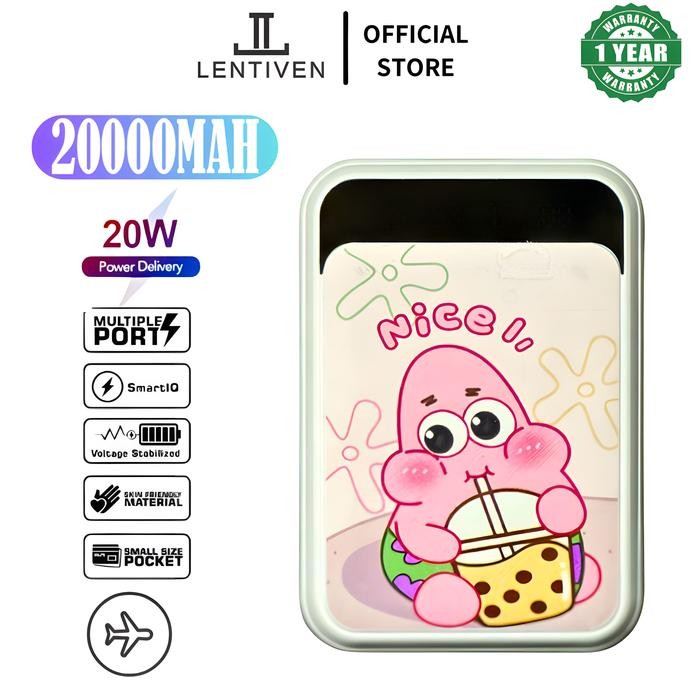 LENTIVEN POWERBANK 20000 MAH CUTE MINI KARTUN MIRROR SCREEN DIGITAL DISPLAY POWERBANK EXTERNAL