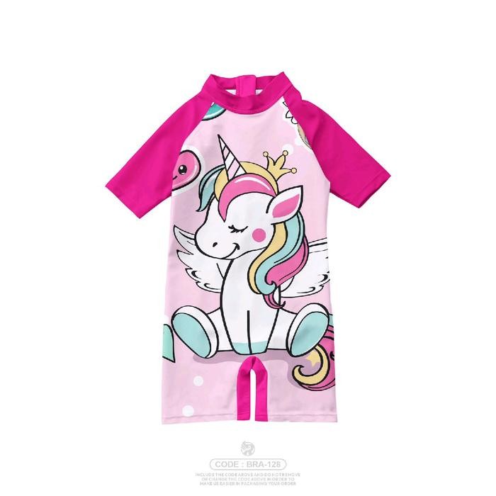 baju renang anak perempuan lengan pendek & bayi motif kartun kuda poni usia 1-10 tahun unisex kode