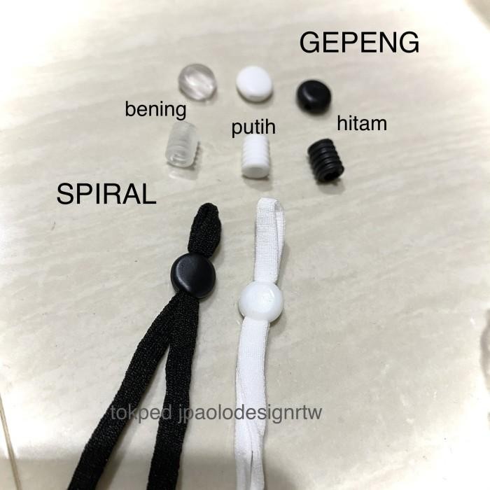 

New BULK - Stopper tali masker elastis / karet spiral - gepeng adjustable Hitam Putih