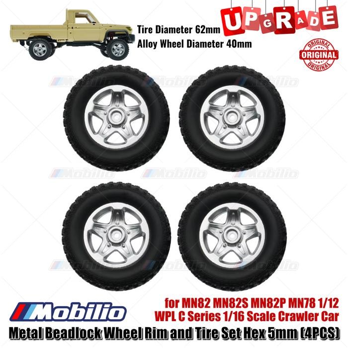 Upgrade Part Metal Beadlock Wheel Rim and Tire Set Hex 5mm for MN82 MN82S MN82P MN78 1/12 WPL C