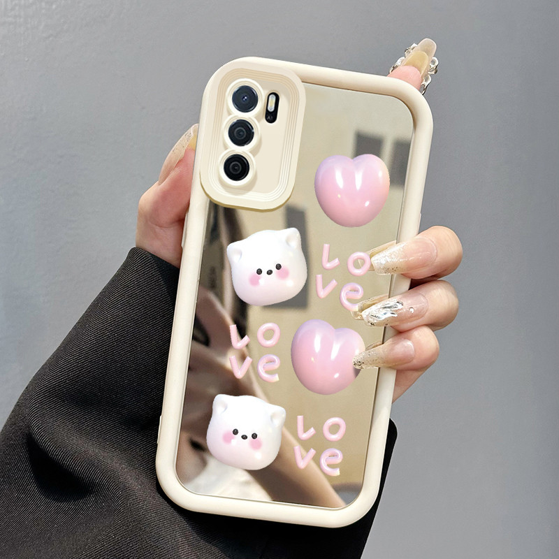 Casing Hp Untuk OPPO A16 OPPO A16s OPPO A54s Case Beruang hati 3D yang lucu Cermin Ponsel Kasing pel