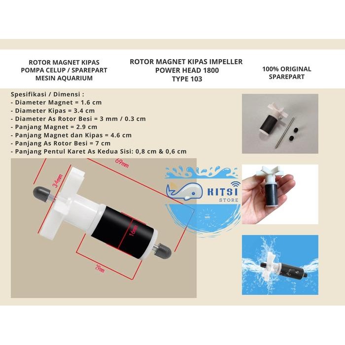 SIAP KIRIM ROTOR MAGNET KIPAS POMPA CELUP PH 1800/103 SPAREPART MESIN AQUARIUM
