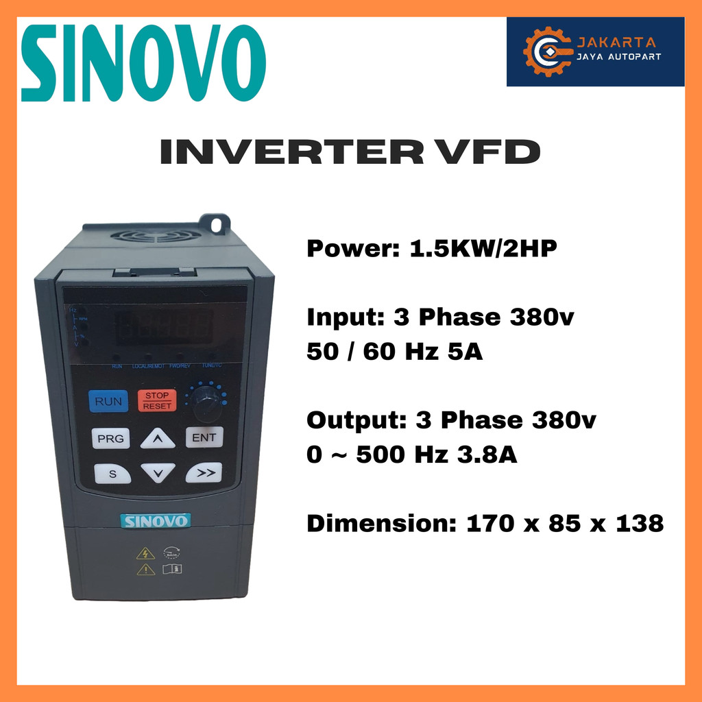 Inverter VFD SINOVO 1.5KW / 2HP Input Output 3Phase 3P 380V Variable Frequency Drive