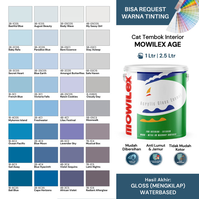 Mowilex AGE Acrylic Gloss Enamel Cat Tembok Interior - 1 Ltr | 2.5 Ltr - WARNA TINTING (4/5)