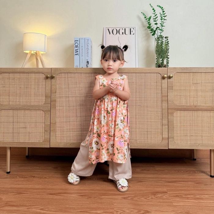 RALINE ONE SET-Setelan long tunik anak dan celana bahan rayon untuk usia 1-8 tahun