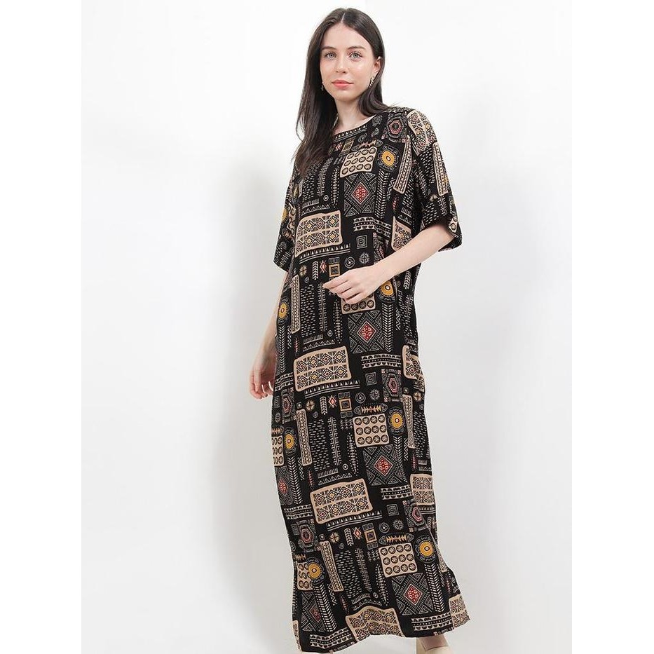 Arjuna Weda Longdress Lengan Pendek Batik Wanita Motif Modern 7 - Bahan Rayon