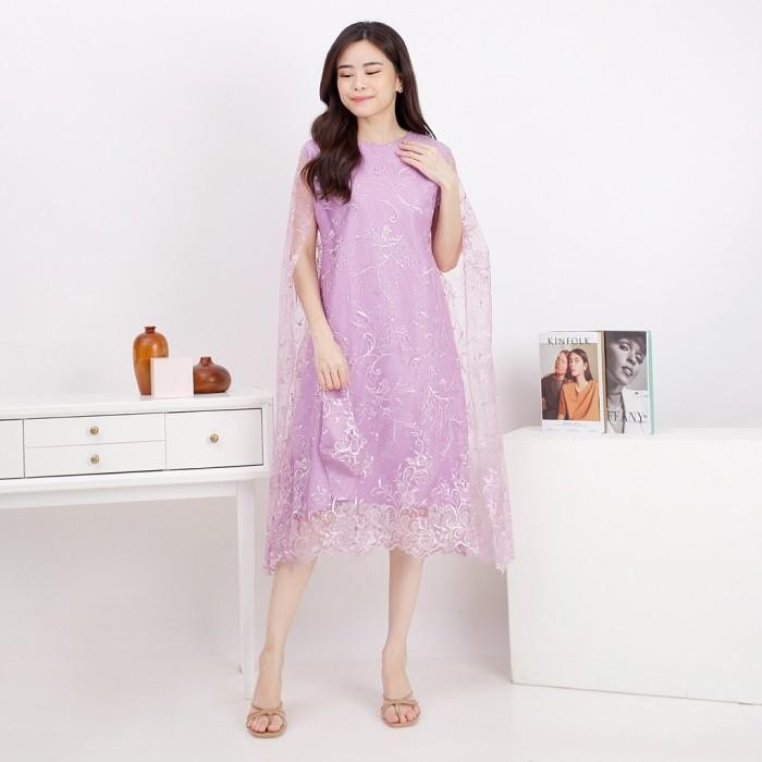 Dress gabby lengan pendek batwing brukat tile mewah L XL hijau sage BB