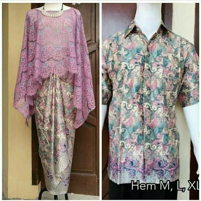 Couple Stelan Kebaya Blouse Brukat Felina Rok Lilit Kemeja Pendek