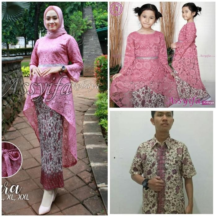 Couple Family Stelan Anna Plisket Ibu Rok Duyung Anak Kemeja Batik