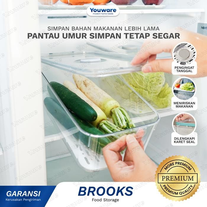 Youware - Brooks (Set Bundling) Storage Kulkas Dengan Aplikator Penanggalan / Wadah Sayur /