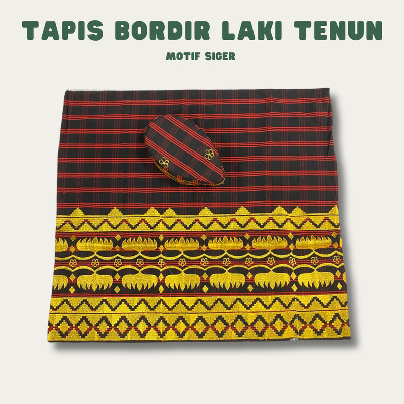Kain Tapis bordir lampung bahan tenun laki - Motif Siger Hitam Gold