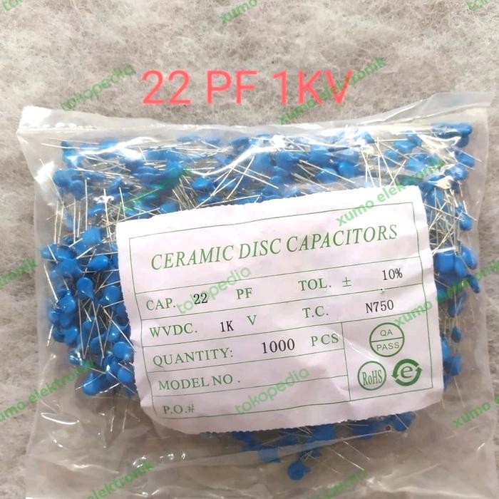 PJ 1000 pcs kapasitor keramik 22 1KV BIRU capacitor milar 22 pf 1 KV