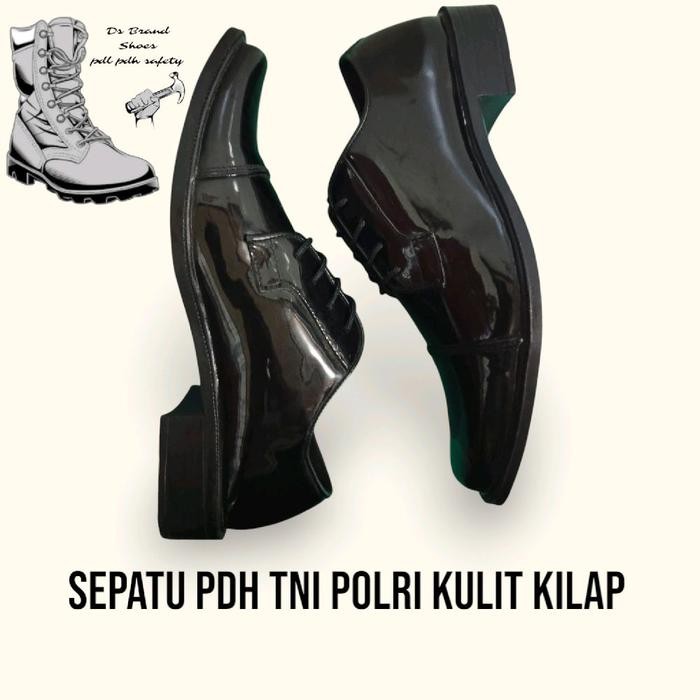 Sepatu PDH Pendek Kulit Kilap 100% Asli Hitam Pantofel Pria Size 39-43 Upper Kulit Sapi Ready Stok -