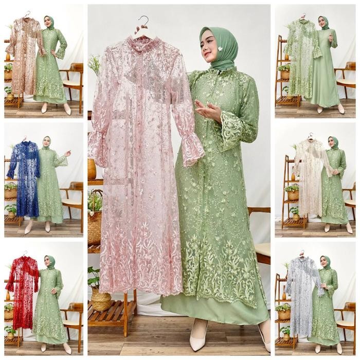 TERMURAH OUTER Amanda Busui Brukat Tile Bordir / Lace Outer Dress / Outer Gamis READY STOCK