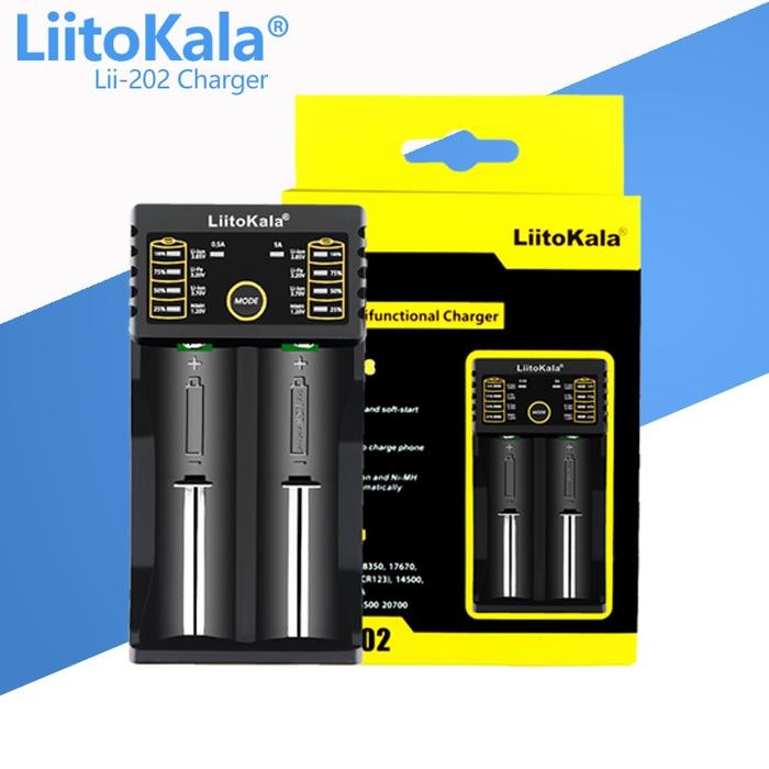 Pilihan- Liitokala Lii-202 Charger Baterai 2 Slot 18650 26650 Usb C Powerbank