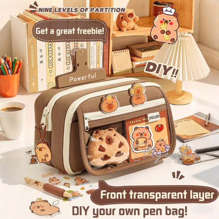 

Capybara Tempat alat tulis kotak pensil aesthetic Tas PenaTempat Pencil Tas Pensil kapasitas besar