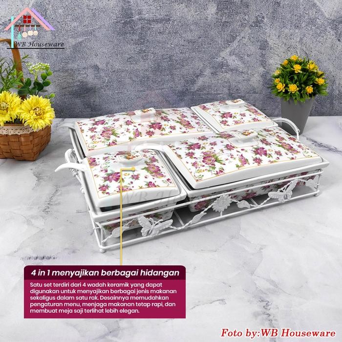 Vicenza Prasmanan Keramik Multi Fungsi Isi 4 Motif Melati / Wadah Saji Makanan Snack / Multi