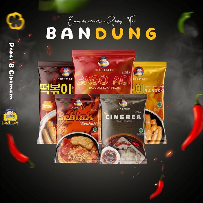 

Pilihan- Cikemam - Paket B ( Rabokki, Toppoki, Baso Aci, Cingrea, Seblak ) Food Gochujang