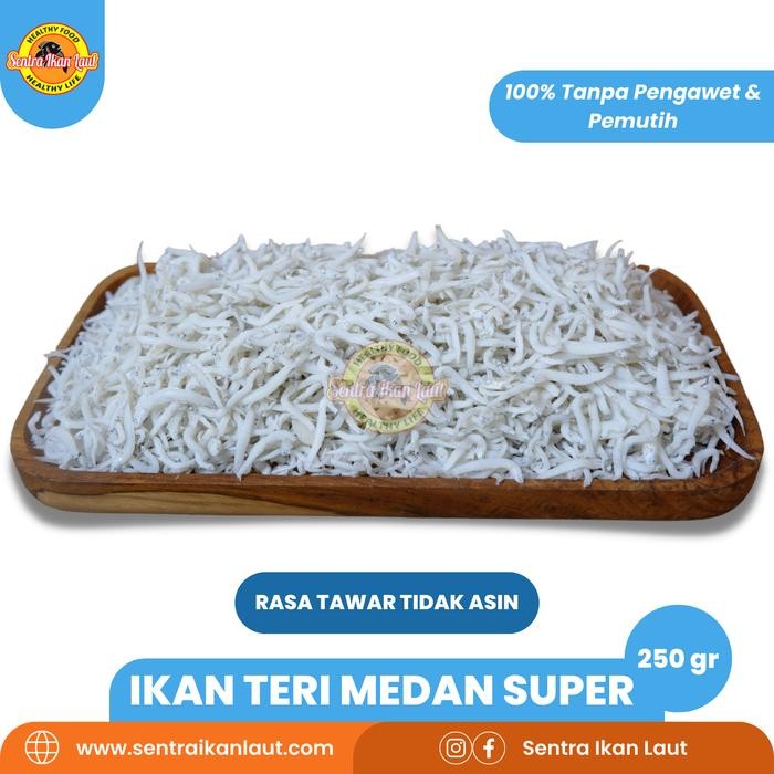 

ORIGINAL Ikan Asin Kering Teri Medan Putih Halus Kualitas Super 250 Gram READY STOCK