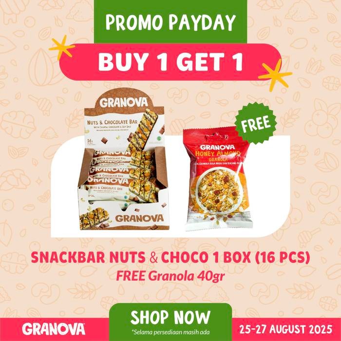 

Granova - Snackbar Nuts & Chocolate 26gr x 16 pcs (Rasa Coklat) - Cemilan Sehat, Gandum, Halal