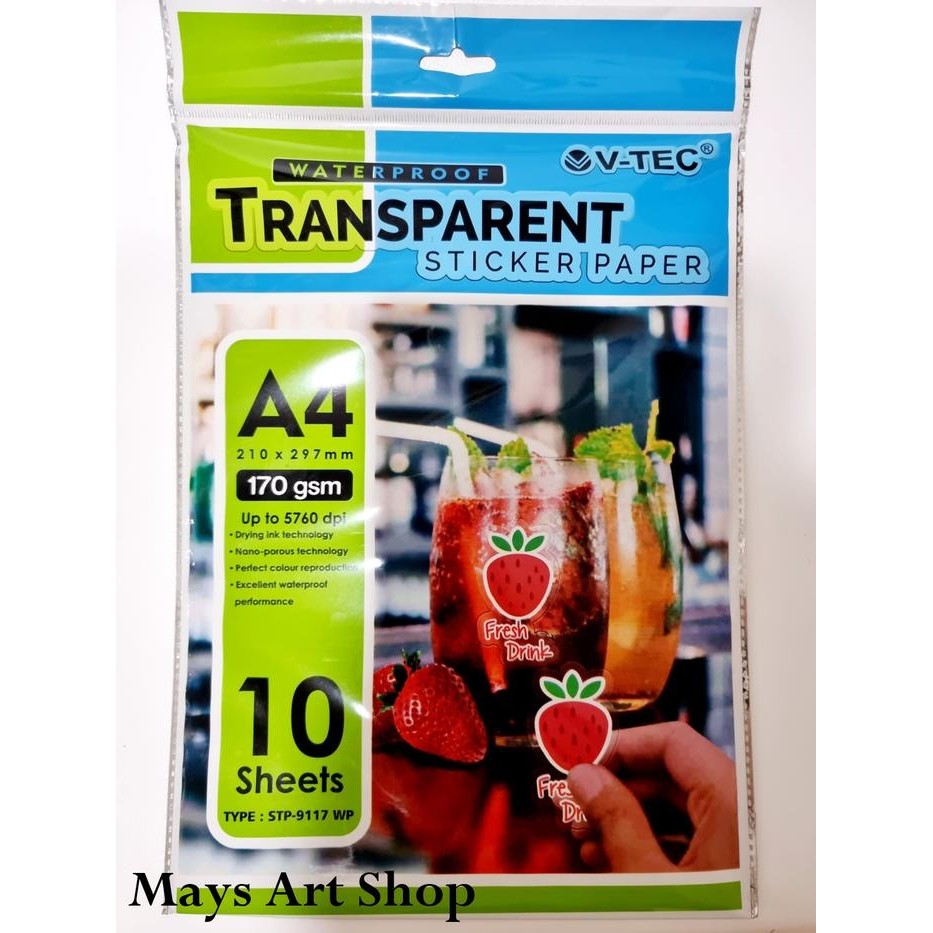 

Pilihan- Transparent Sticker Paper A4 V-Tec Kertas Stiker Tempel Transparan 170