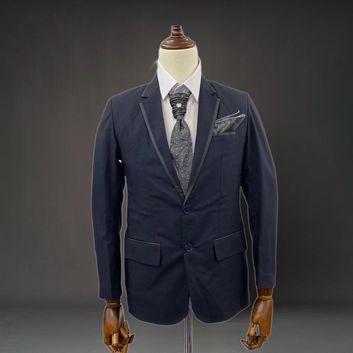 Jas Wisuda Blazer Pria Hitam List Jas Formal Jas Pengantin Nikah Jas Kerja Murah