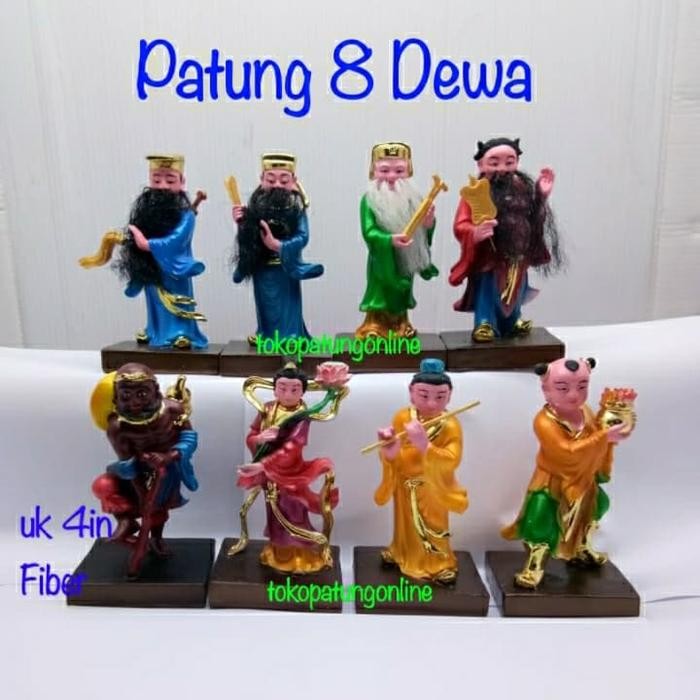Patung Baxian 8 Dewa Delapan Dewa Fiber 4In Set