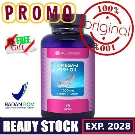 WELLNESS Omega-3 Fish Oil 1000 Mg (75 Softgels) - Suplemen Makanan, Ready Stock