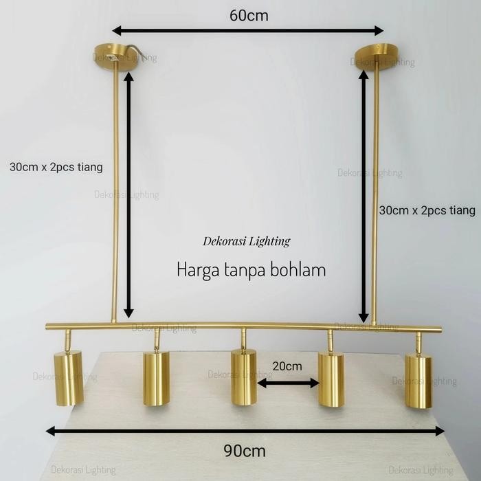 Lampu gantung gold panjang 90cm spotlight 5lampu dekorasi cafe