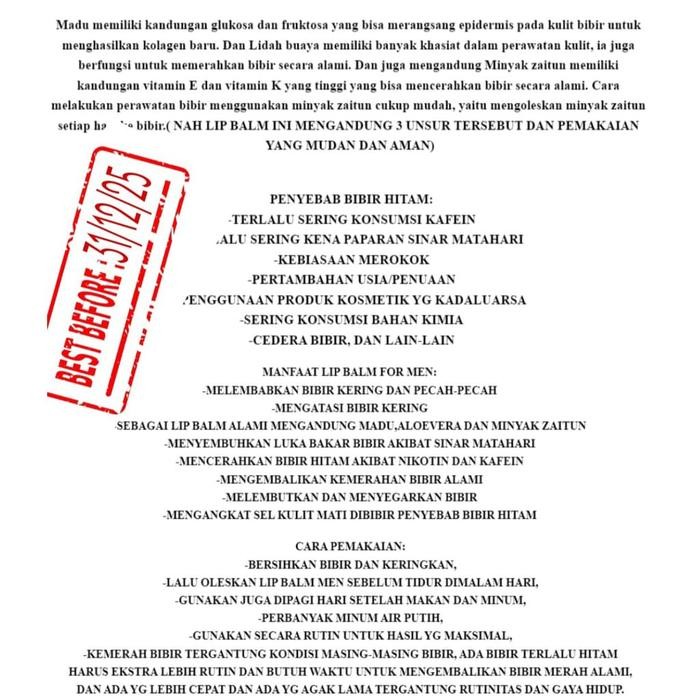PEMERAH BIBIR PRIA/ PELEMBAB BIBIR PEROKOK/ LIP BALM SOLUSI BIBIR