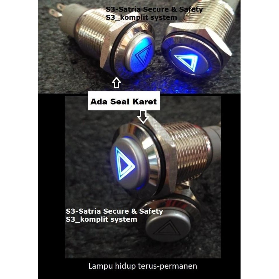 Pilihan- Biru Tombol Push Button Switch Metal Segitiga Lamp Hazard Lampu