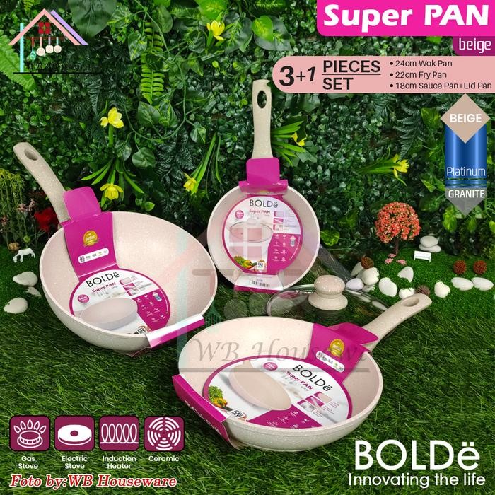 Bolde Super Pan Granite 3+1Pcs Set Beige / Cookware Set Wajan / Panci Set Peralat Masak