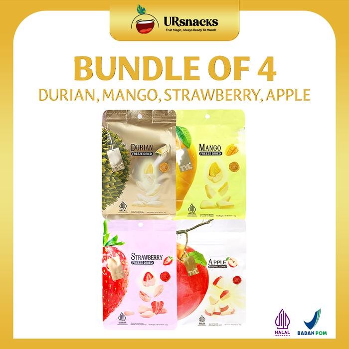 

URSNACKS Bundle Of 4 - Freeze Dried Keripik Buah Mangga + Durian + Apel + Strawberry